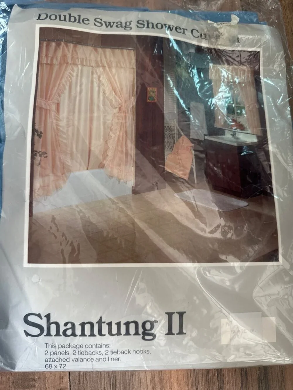Vintage Rex Bath Shantung II Double Swag Shower Curtain Set NOS Blue 68x72 USA